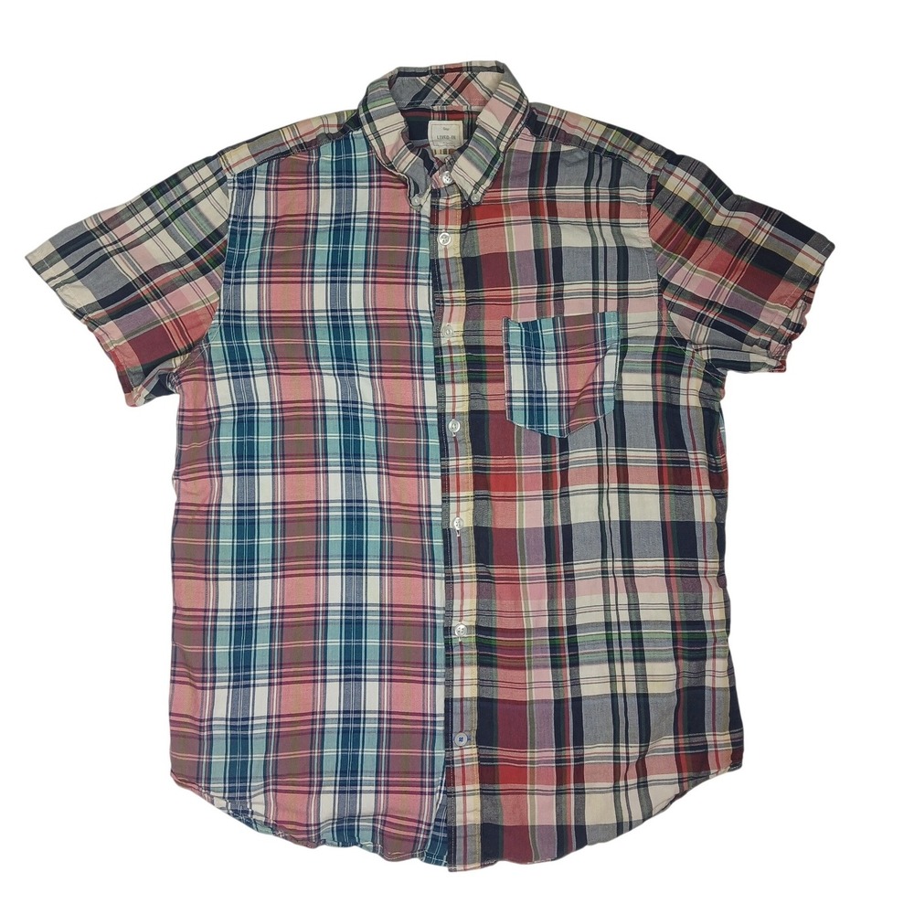 Gap Lived-In Button Down Shirt Mens Large Multicolor Mixed Plaid Short Sleeve